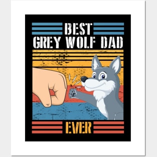 Grey Wolf Dog And Daddy Hand To Hand Best Grey Wolf Dad Ever Dog Father Parent July 4th Day Posters and Art